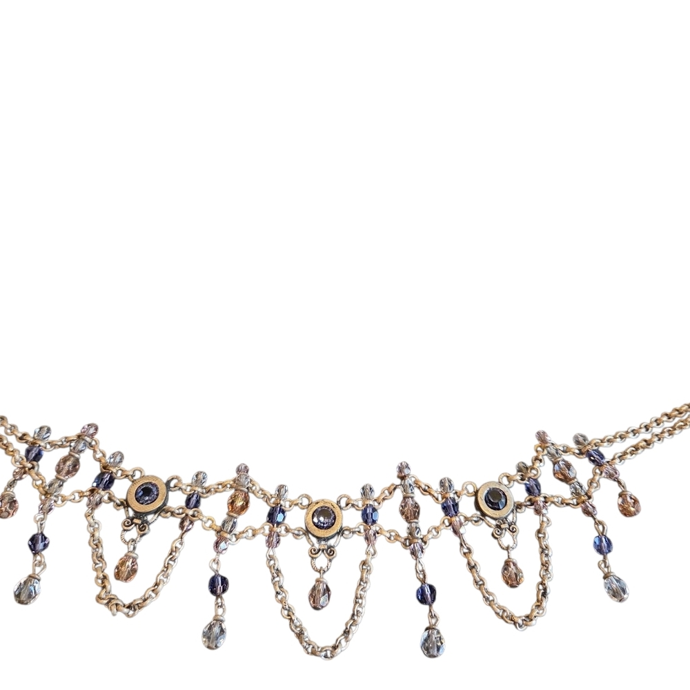 Chic Silver, Beaded, Gem Chain Choker